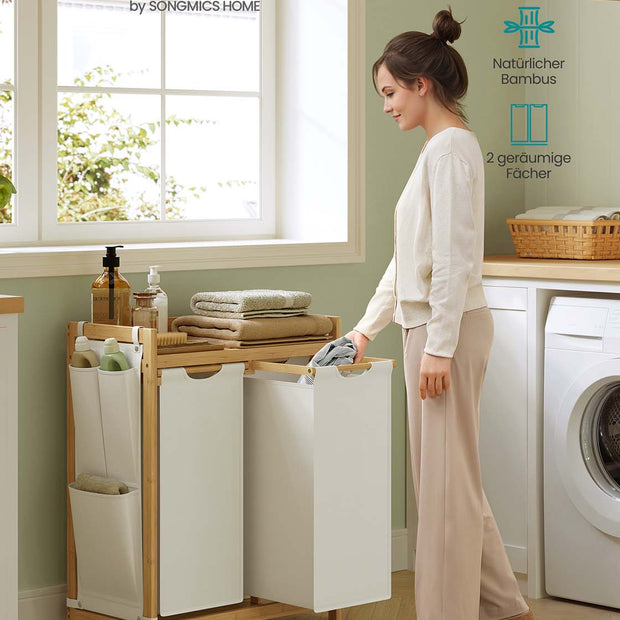 Wasmand met 2 compartimenten – 100L – Uitneembare tas – Bamboe ontwerp
