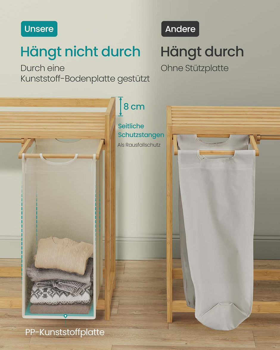 Wasmand met 2 compartimenten – 100L – Uitneembare tas – Bamboe ontwerp