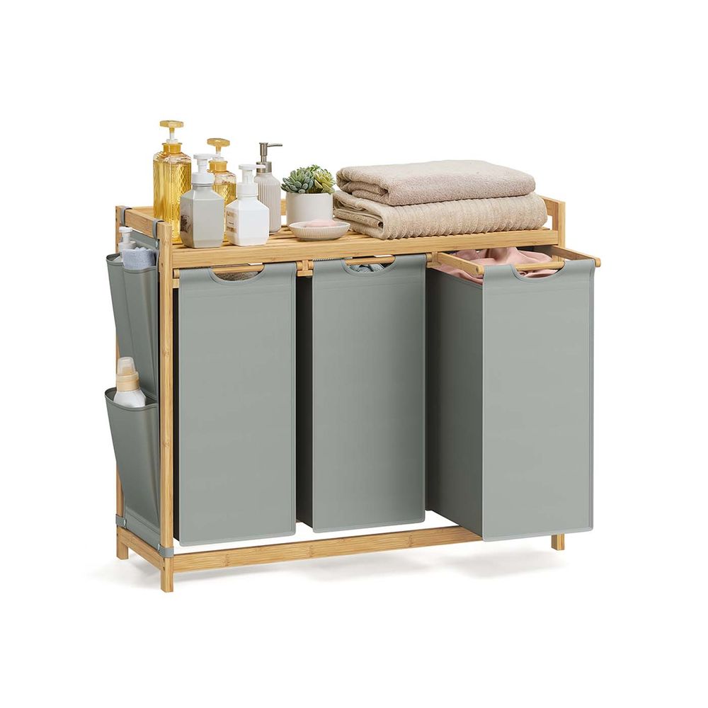 Wasmand met 3 vakken – 150 L capaciteit – crèmewit