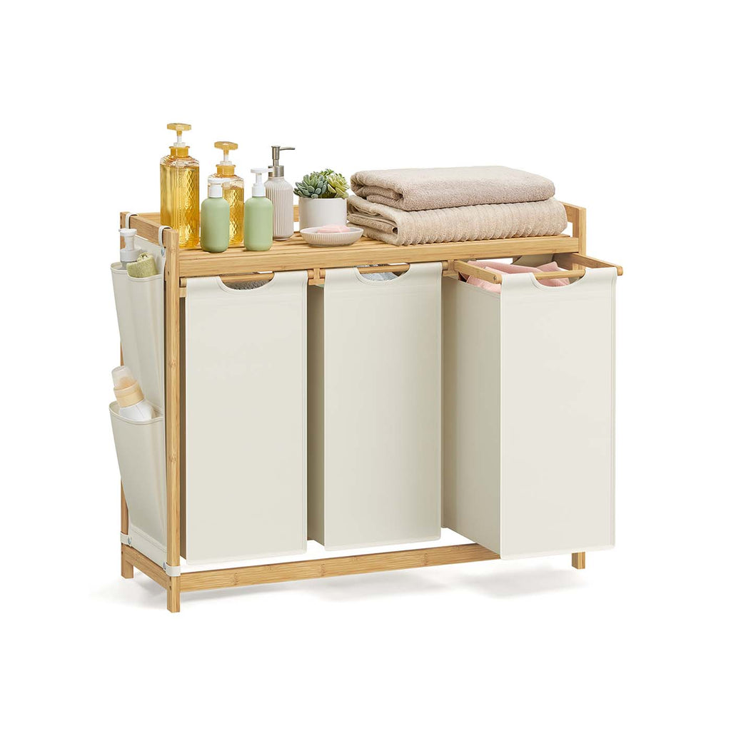 Wasmand 3 vakken 3 x 50 L 94 x 33 x 78 cm crèmewit