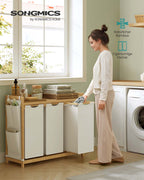 Wasmand 3 vakken 3 x 50 L 94 x 33 x 78 cm crèmewit