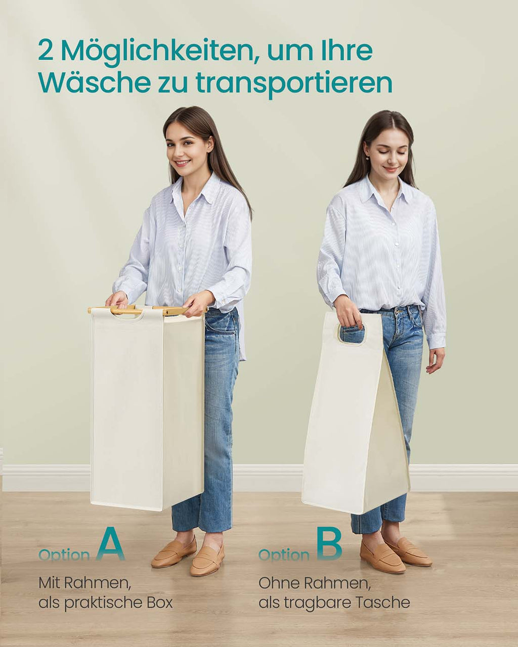 Wasmand 3 vakken 3 x 50 L 94 x 33 x 78 cm crèmewit