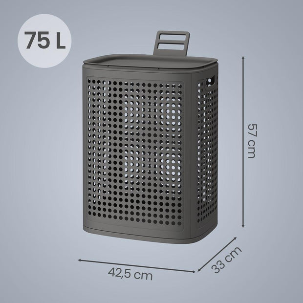 Wasmand - Met Deksel - 75 Liter - Smal - Donkergrijs