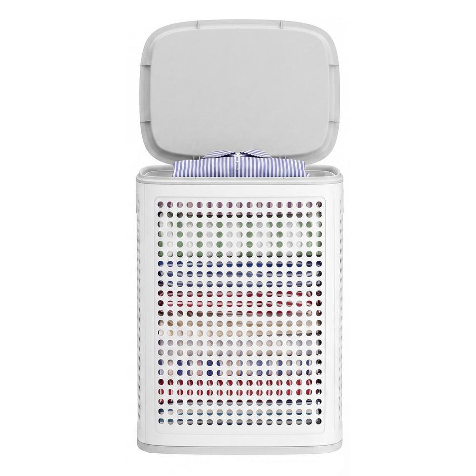 Wasmand - Met Deksel - 75 Liter - Smal - Witgrijs