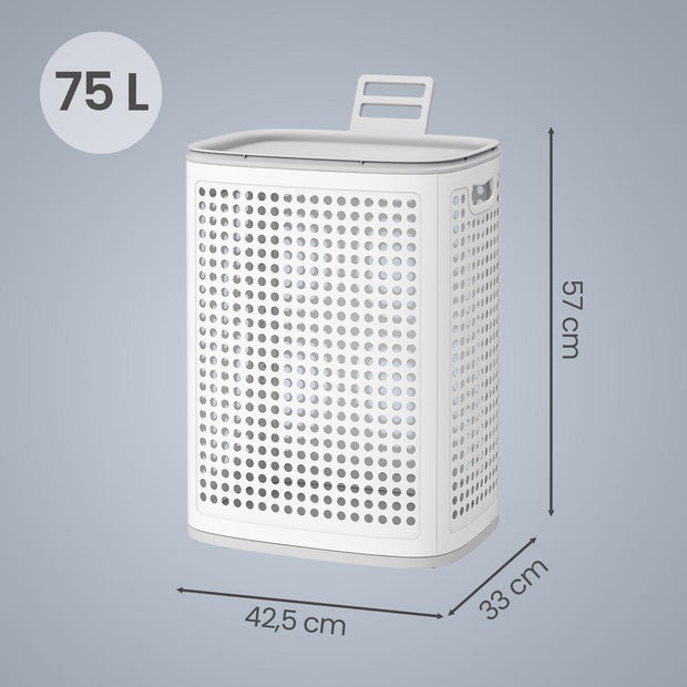 Wasmand - Met Deksel - 75 Liter - Smal - Witgrijs