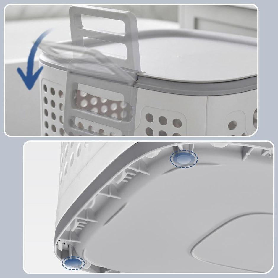 Wasmand - Met Deksel - 75 Liter - Smal - Witgrijs