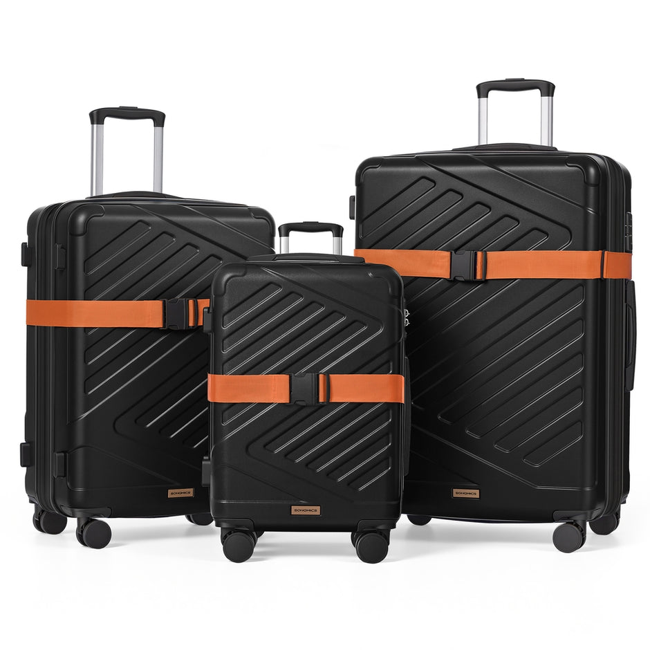 Koffers - Maat M 55 x 36 x 20 cm, 8 kg draagvermogen, Inktzwart - Maat L 65 x 45 x 25 cm, 15 kg draagvermogen, Inktzwart - Maat XL 75 x 50 x 30 cm, 18 kg draagvermogen, Inktzwart - Harde koffers met TSA-slot - Materiaal: ABS, PA, PP, PVC, polyester, staal