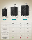 Koffers - Maat M 55 x 36 x 20 cm, 8 kg draagvermogen, Inktzwart - Maat L 65 x 45 x 25 cm, 15 kg draagvermogen, Inktzwart - Maat XL 75 x 50 x 30 cm, 18 kg draagvermogen, Inktzwart - Harde koffers met TSA-slot - Materiaal: ABS, PA, PP, PVC, polyester, staal