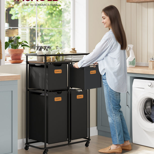 Wasmand met 4 uitneembare zakken – Met wielen – Maximaal draagvermogen 39 kg – Etiketten inbegrepen