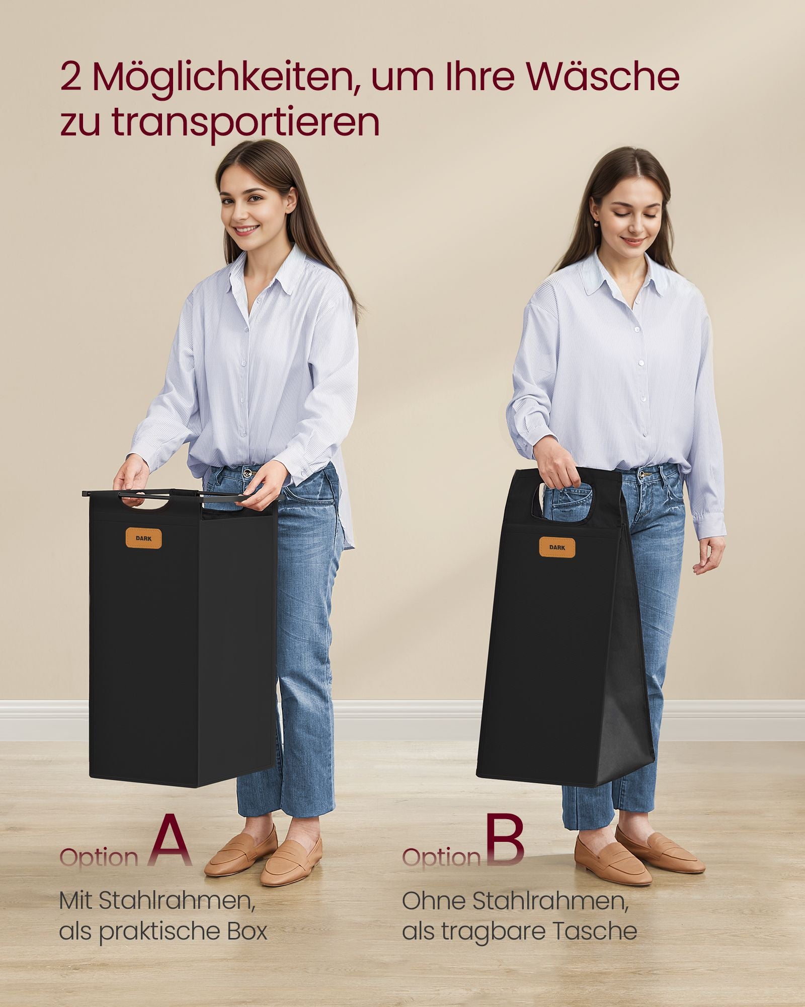 Wasmand met 4 uitneembare zakken – Met wielen – Maximaal draagvermogen 39 kg – Etiketten inbegrepen