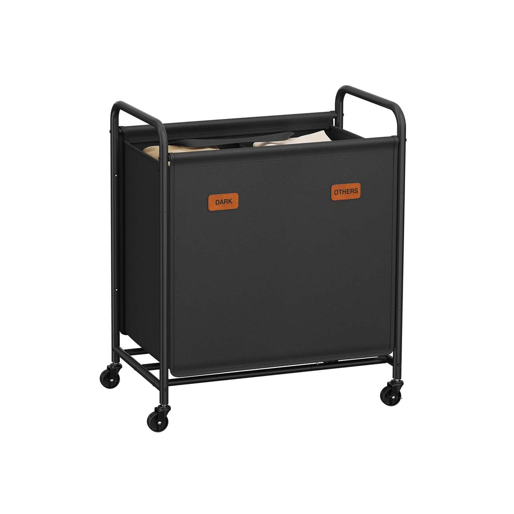 Wasmand 140 L met wielen en 2 vakken inktzwart
