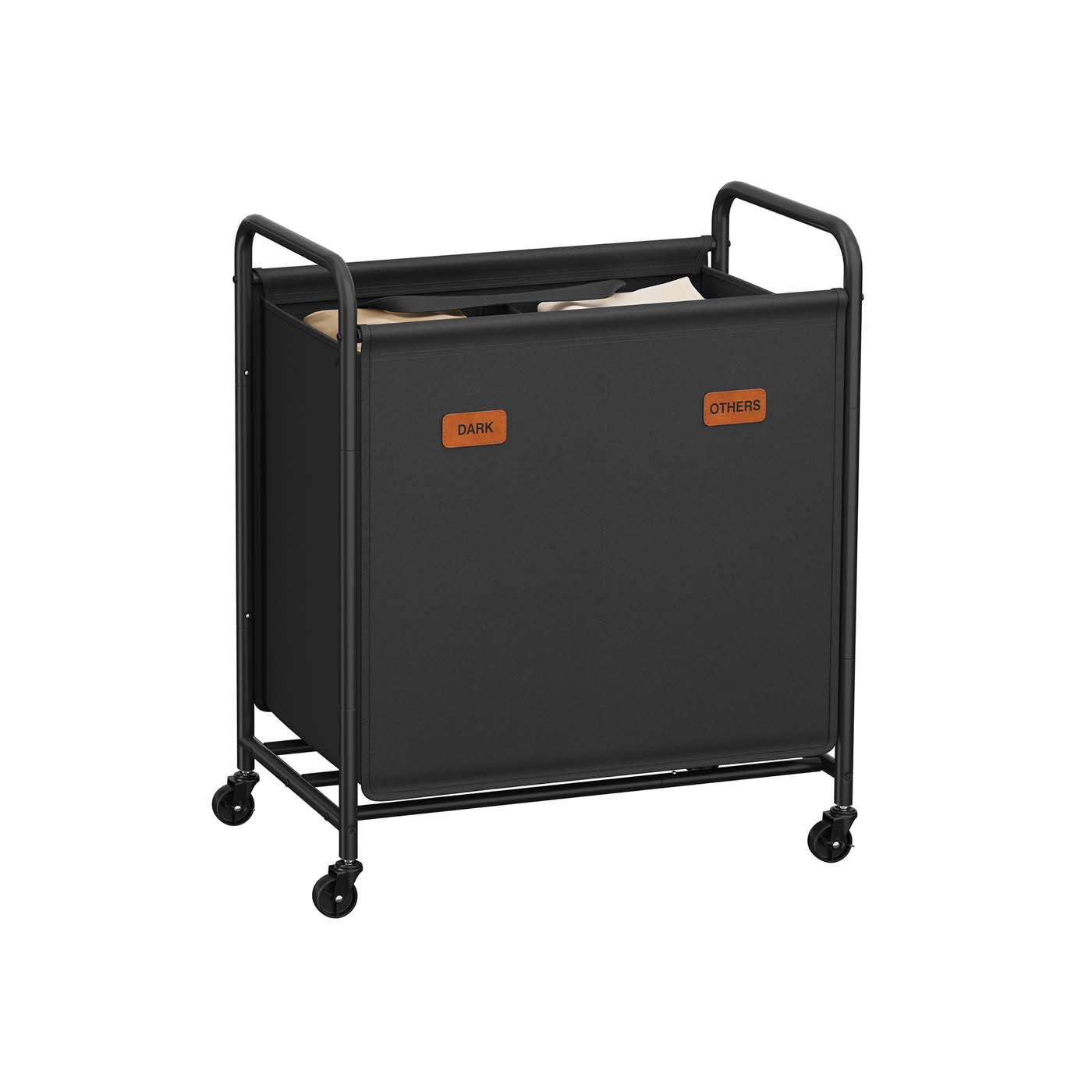 Wasmand met 2 vakken – 140L – Met wielen – Staal en Oxford-stof