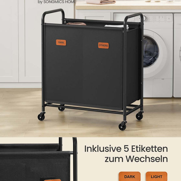 Wasmand met 2 vakken – 140L – Met wielen – Staal en Oxford-stof