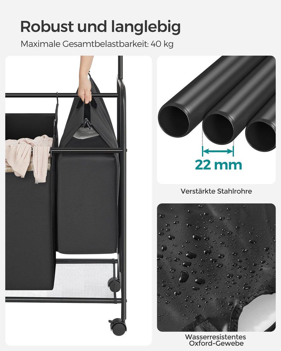 Wasmand – 4 x 50 liter – met uitneembare waszak – zwart