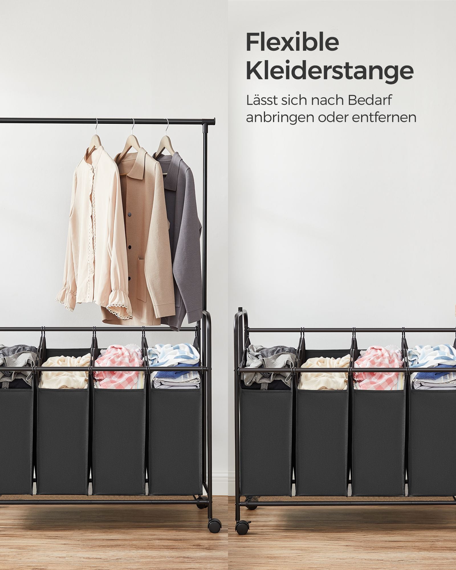 Wasmand – 4 x 50 liter – met uitneembare waszak – zwart