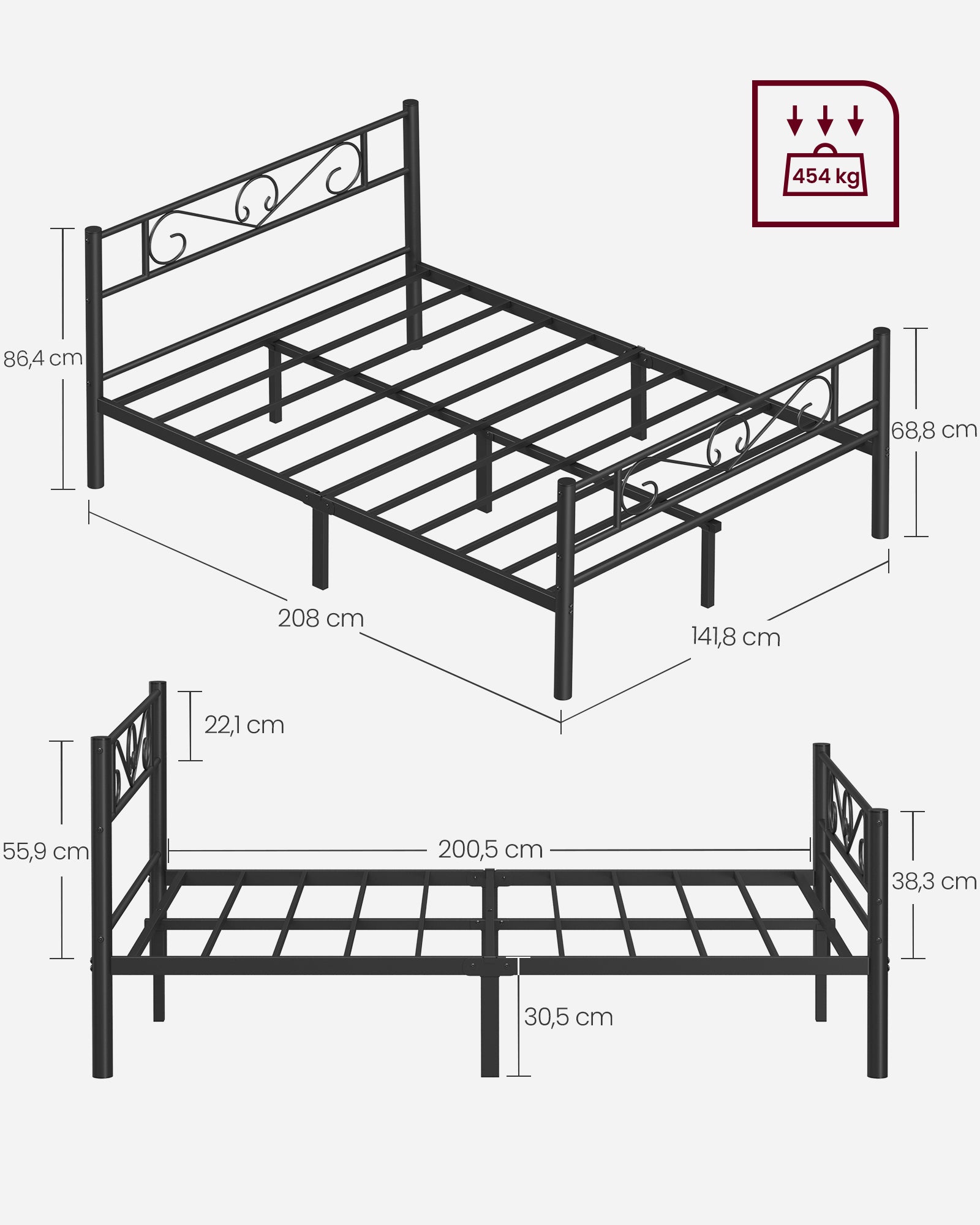 Bed 140 x 200 cm – stevig gepoedercoat metaal – inktzwart