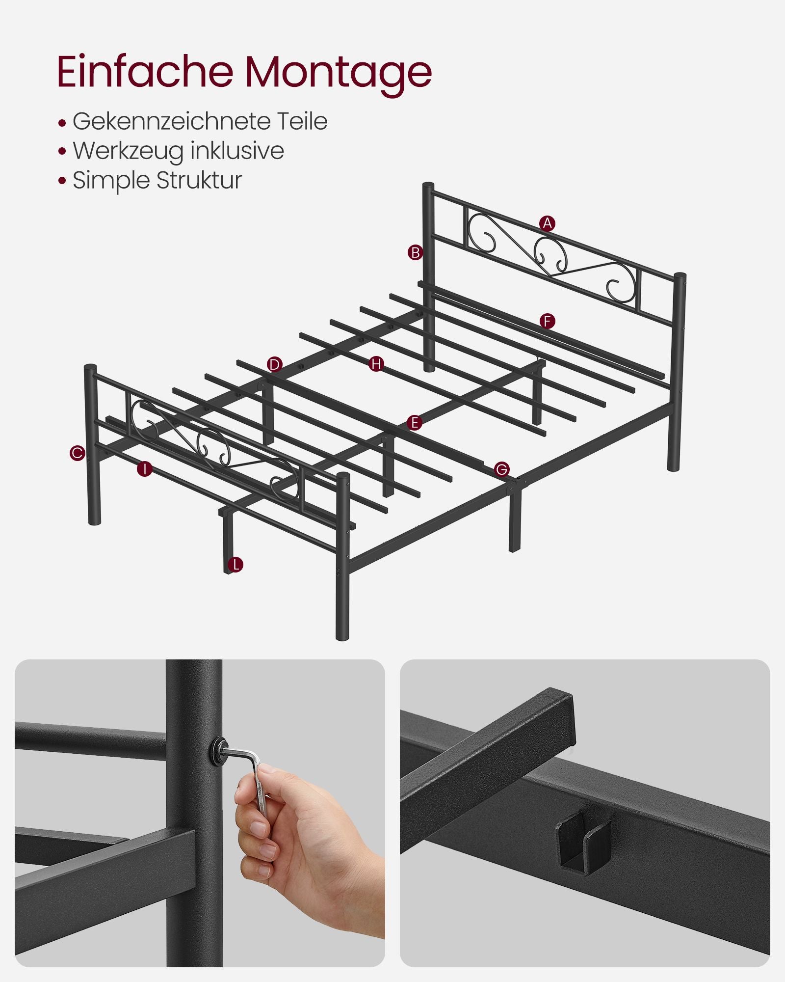 Bed 140 x 200 cm – stevig gepoedercoat metaal – inktzwart