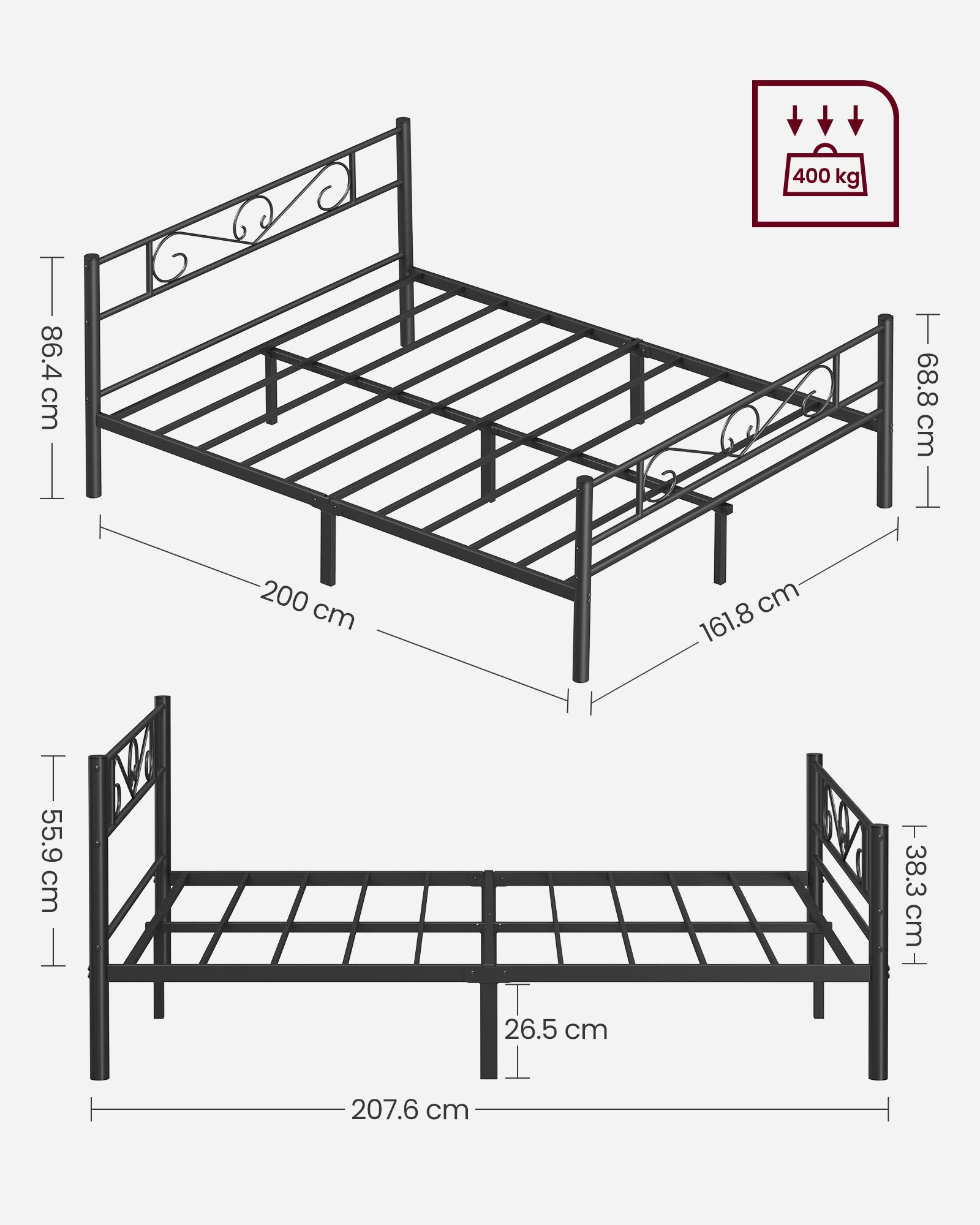 Eenpersoonsbedframe van zwart metaal