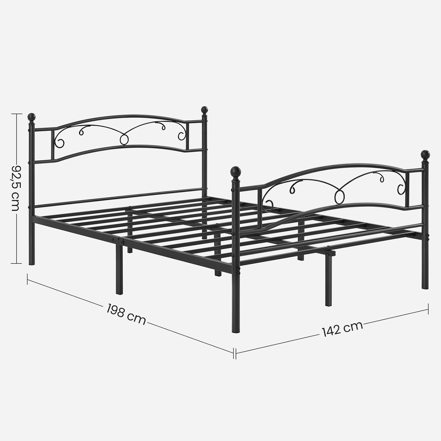 Tweepersoonsbed - Metalen bedframe - 140 x 200 cm - Zwart