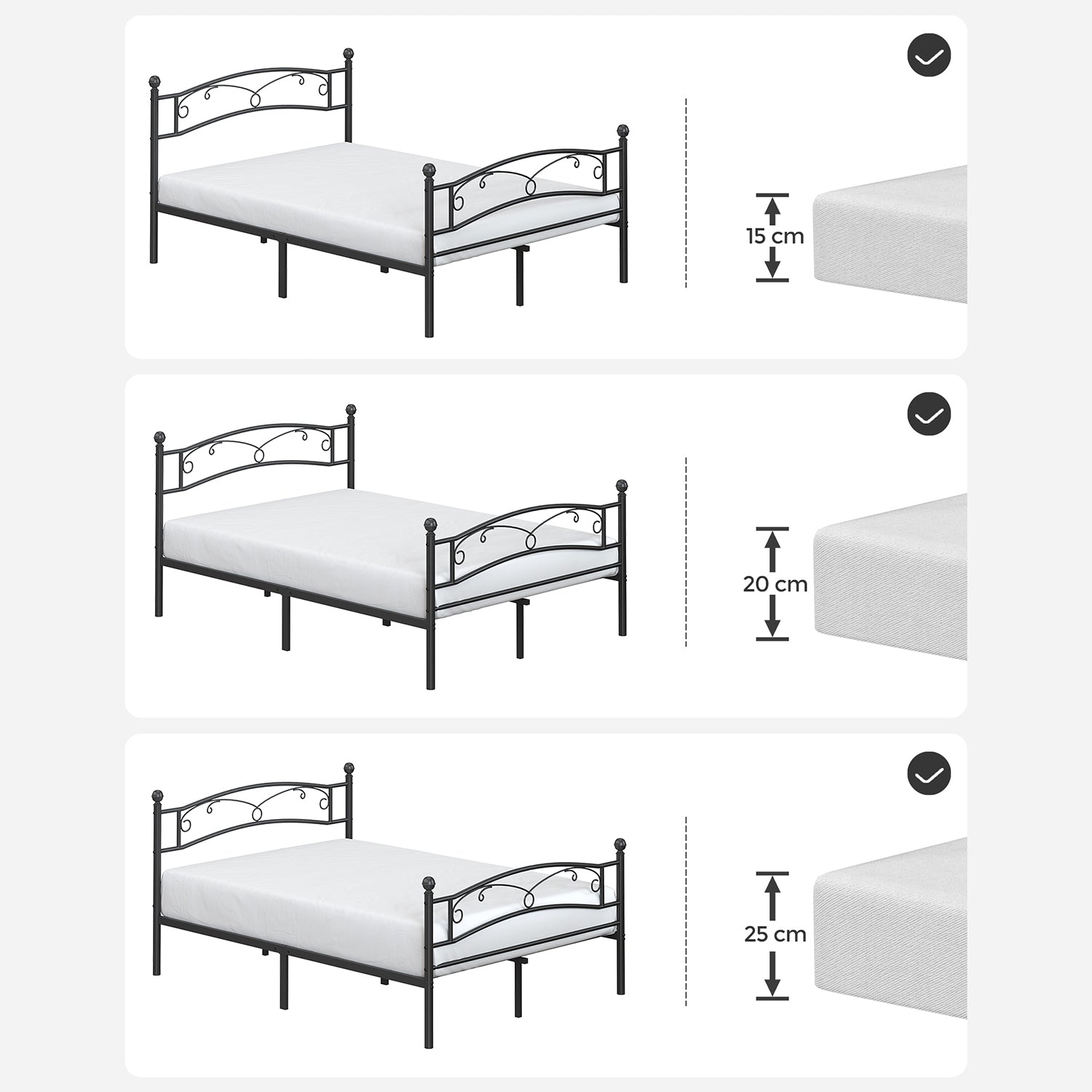 Tweepersoonsbed - Metalen bedframe - 140 x 200 cm - Zwart