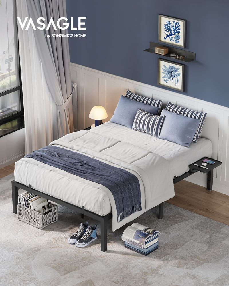 Tweepersoonsbed – Stabiel metalen frame – Zwart