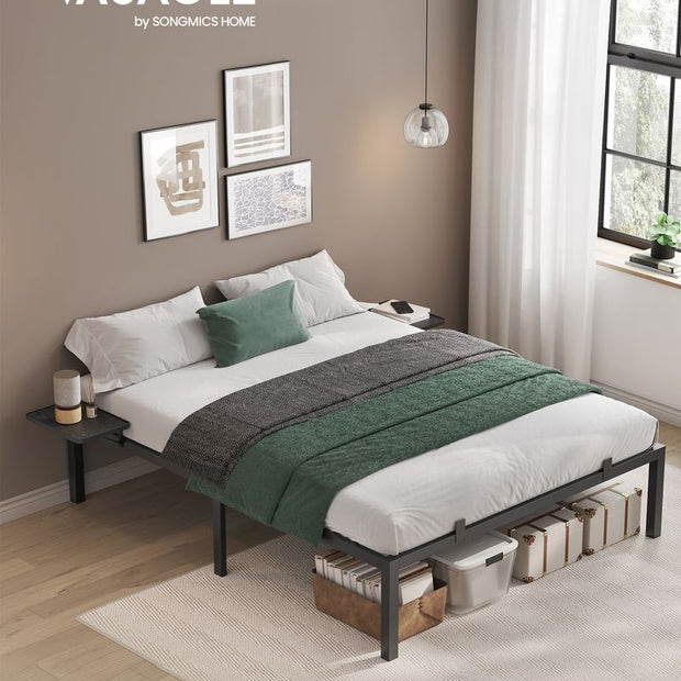 Tweepersoonsbed – Met opbergplanken – Staal – Zwart