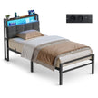 Metalen Bed - 90 x 200 cm - Met Opbergruimte - Ledverlichting - Matzwart