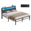 Metalen Bed - 160 x 200 cm - Met Opbergruimte - Ledverlichting - Matzwart