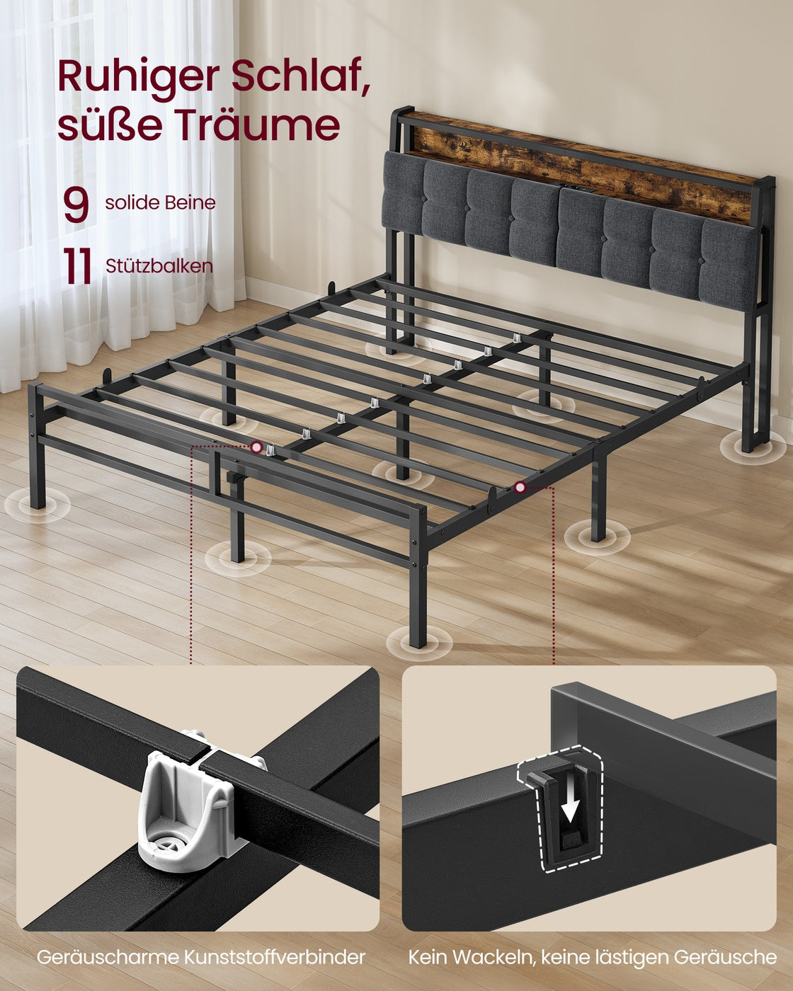 Metalen Bed - 160 x 200 cm - Met Opbergruimte - Ledverlichting - Matzwart