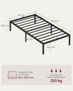 Eenpersoonsbedframe – Modern ontwerp – Staal – Inktzwart
