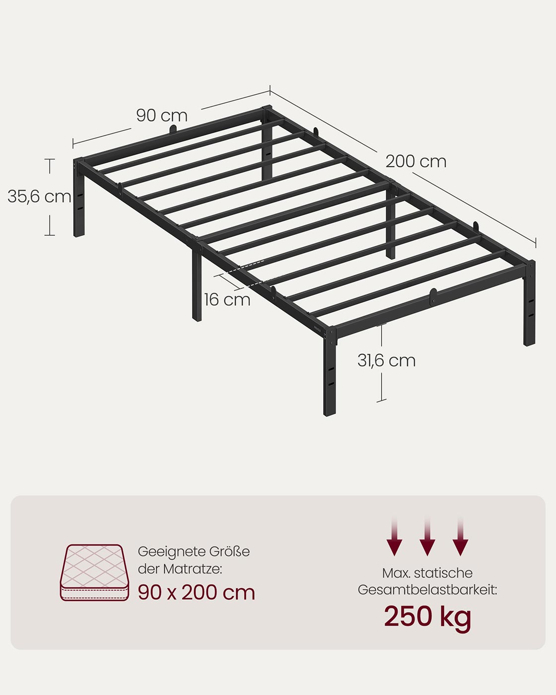 Eenpersoonsbedframe – Modern ontwerp – Staal – Inktzwart