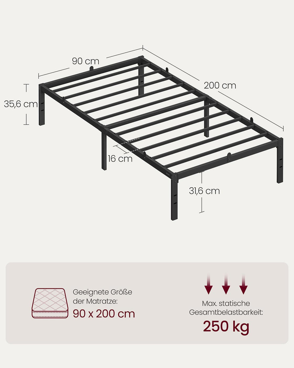Eenpersoonsbedframe – Modern ontwerp – Staal – Inktzwart
