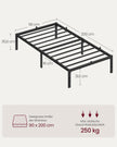 Eenpersoonsbedframe – Modern ontwerp – Staal – Inktzwart