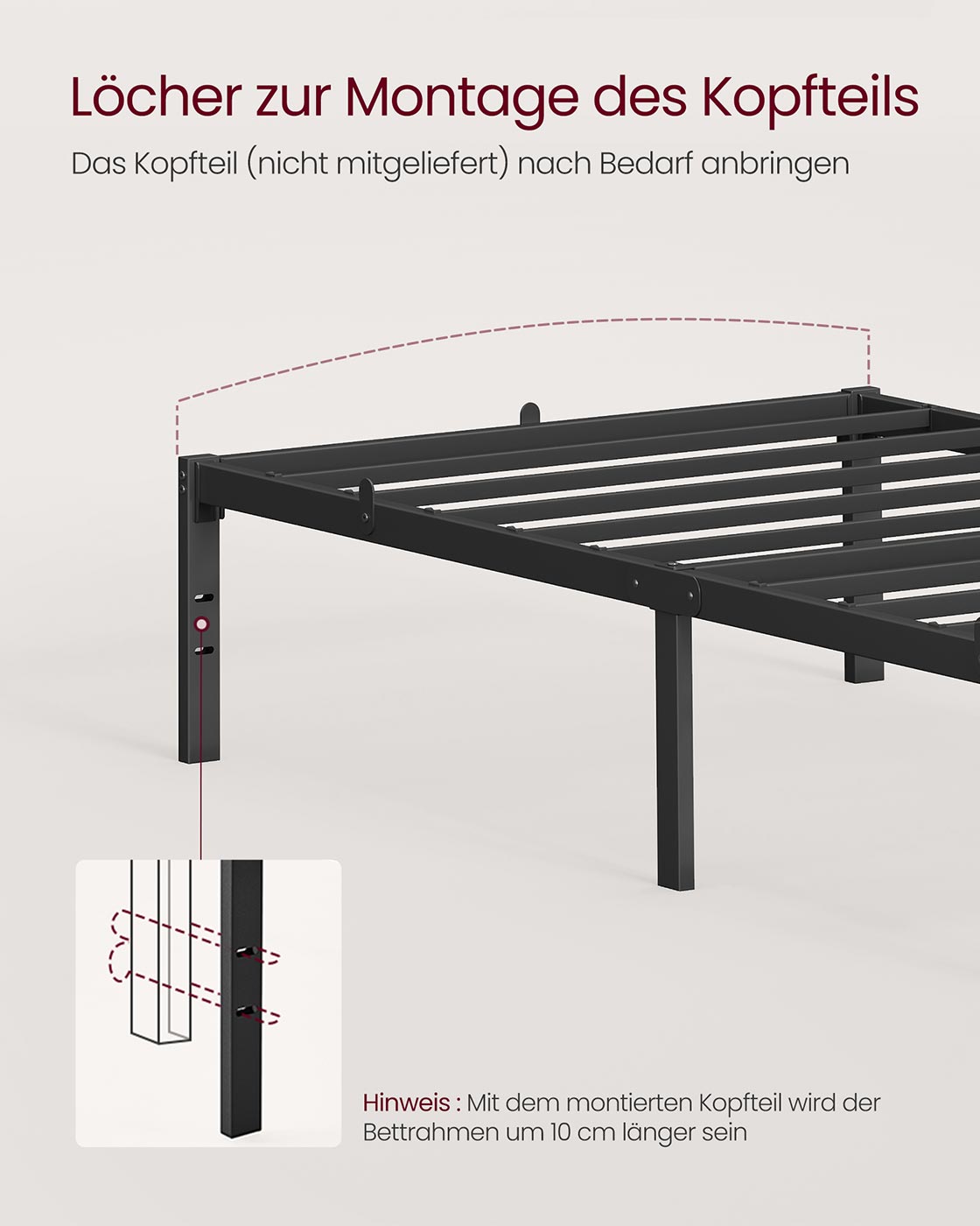 Eenpersoonsbedframe – Modern ontwerp – Staal – Inktzwart