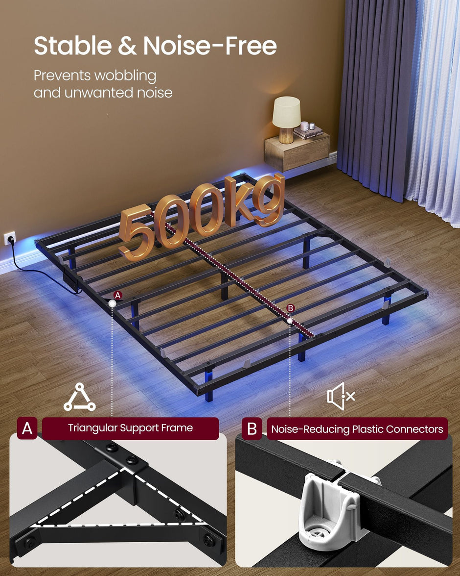 Bed Frame - Metal with LED and Charging Station