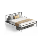 Tweepersoonsbedframe met matzwart hoofdbord – Staal – Mat zwart