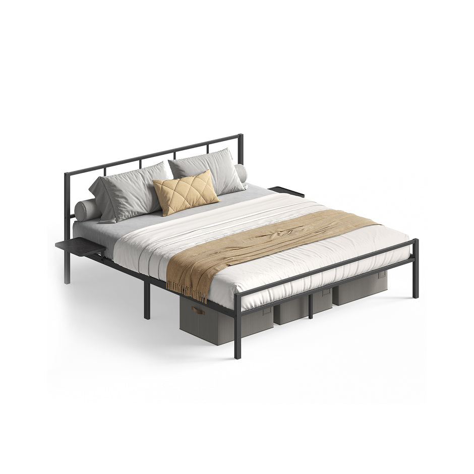 Tweepersoonsbedframe met matzwart hoofdbord – Staal – Mat zwart