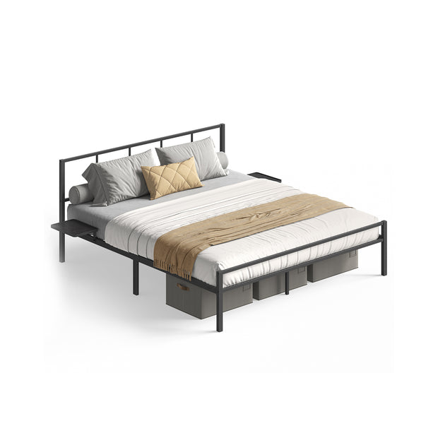 Tweepersoonsbedframe met matzwart hoofdbord – Staal – Mat zwart