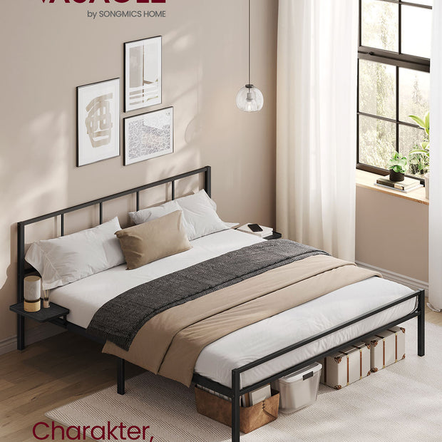 Tweepersoonsbedframe met matzwart hoofdbord – Staal – Mat zwart