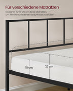 Tweepersoonsbedframe met matzwart hoofdbord – Staal – Mat zwart