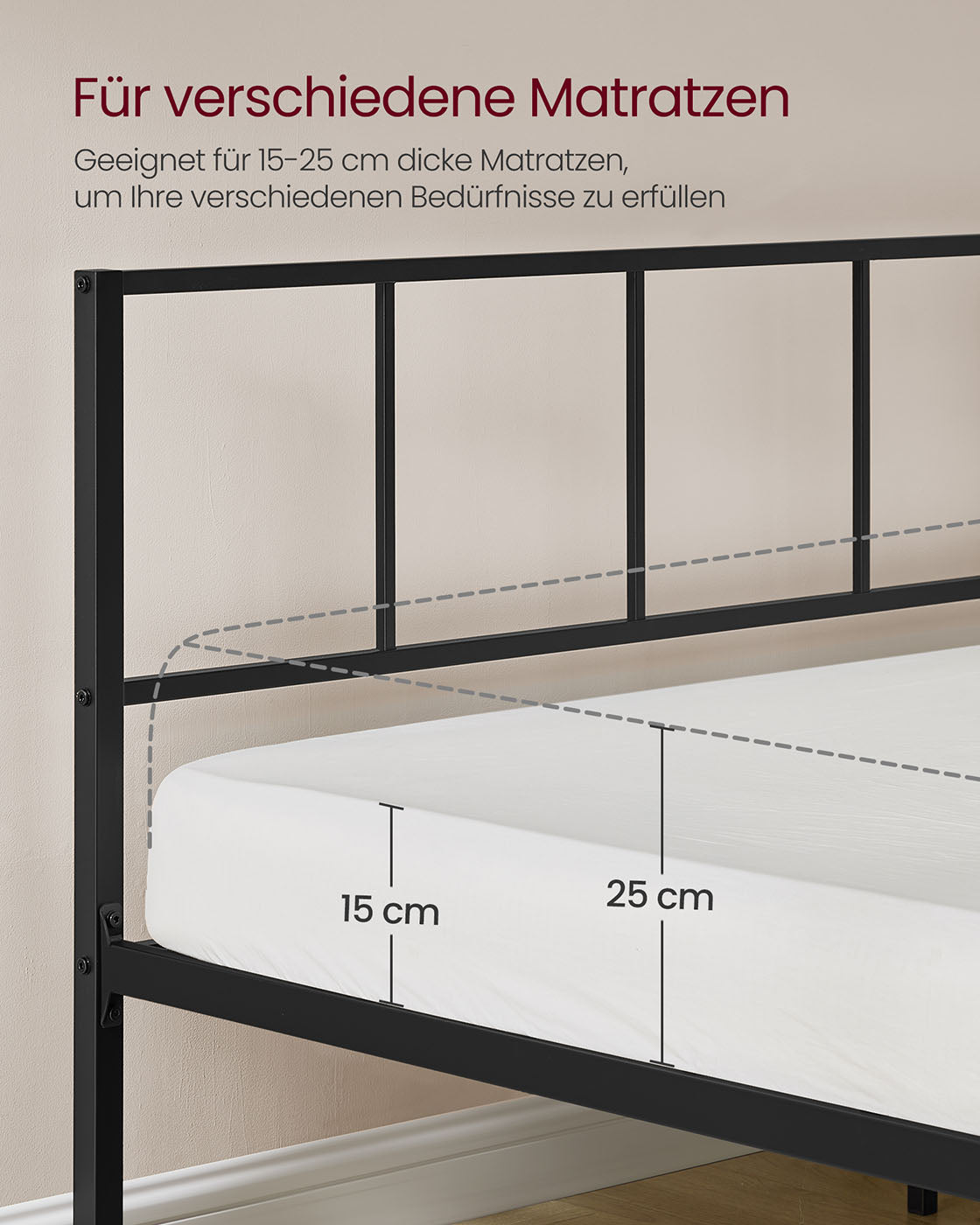 Tweepersoonsbedframe met matzwart hoofdbord – Staal – Mat zwart
