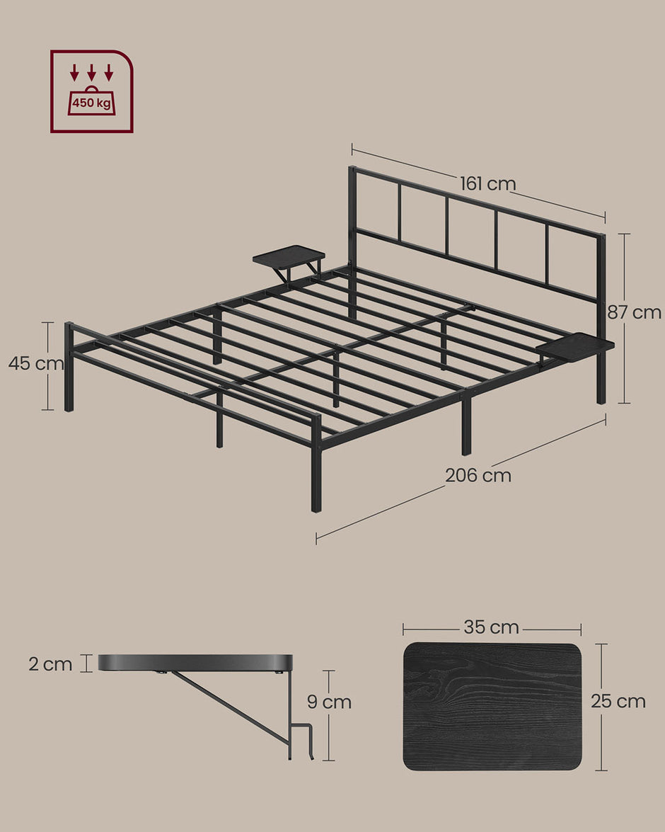 Tweepersoonsbedframe met matzwart hoofdbord – Staal – Mat zwart