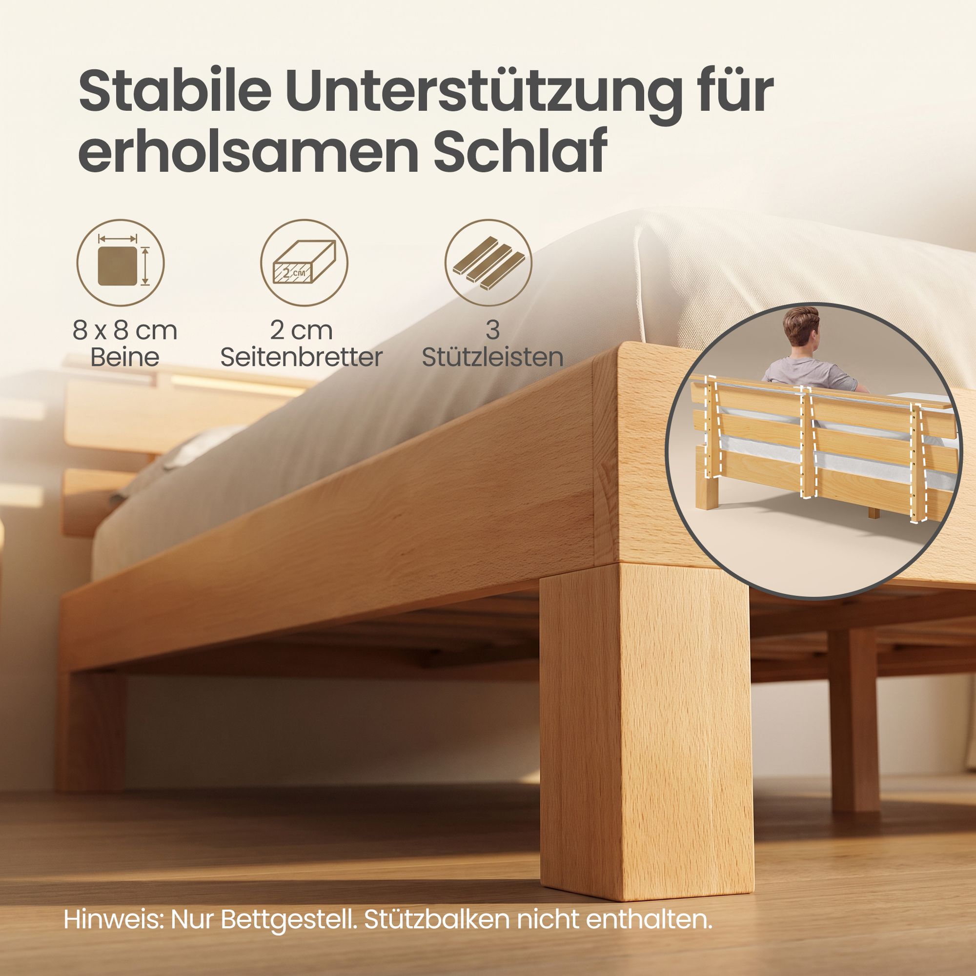 Bedframe - Van Massief Beukenhout - Hoofdbord met LED en USB - Naturel - 221,2 x 164,5 x 78 cm