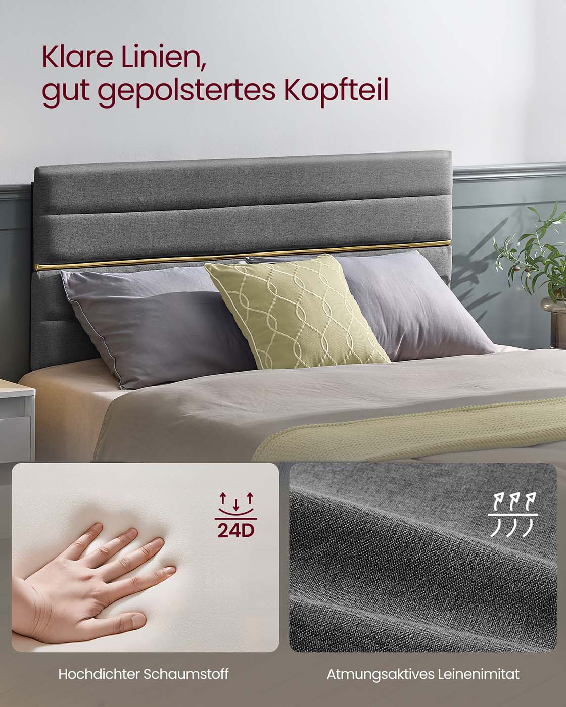 Bedframe 140 x 200 cm – Stevig en stijlvol – Leigrijs