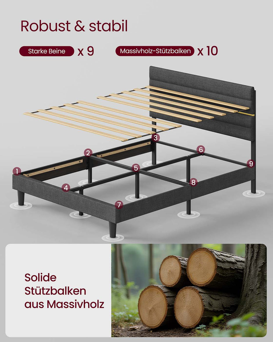 Bedframe 140 x 200 cm – Stevig en stijlvol – Leigrijs