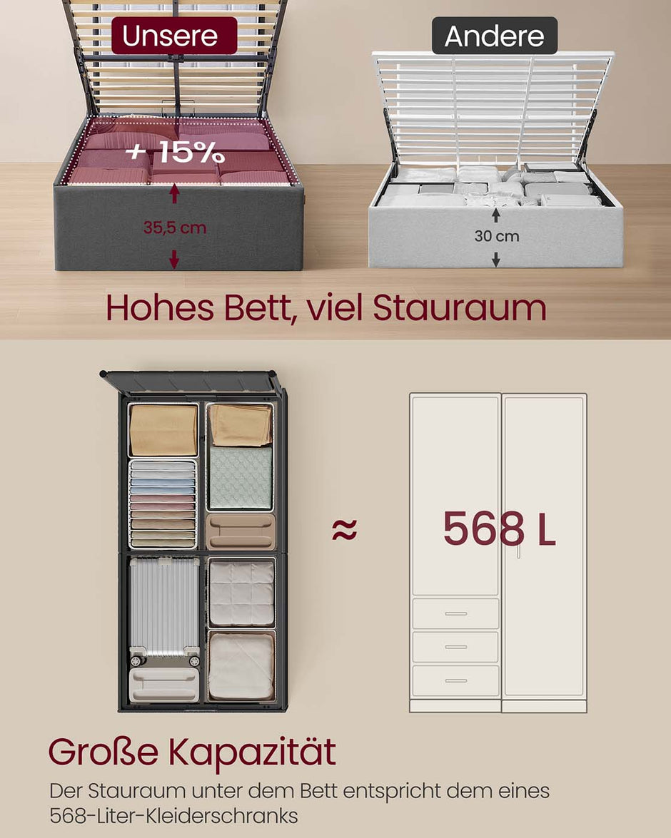 Bedframe – Opvouwbare Lattenbodem – Opbergruimte Onder Bed – Slaapkamer