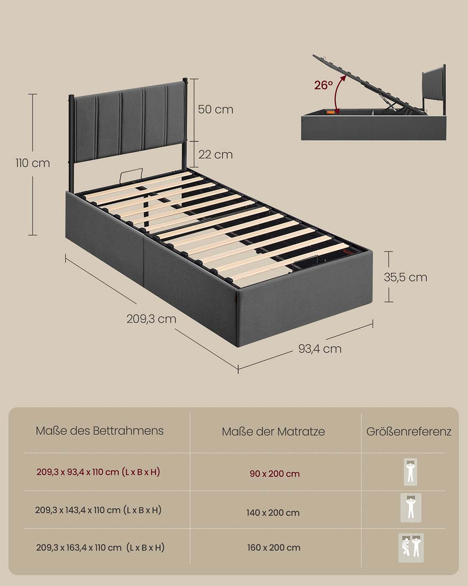 Bedframe – Opvouwbare Lattenbodem – Opbergruimte Onder Bed – Slaapkamer