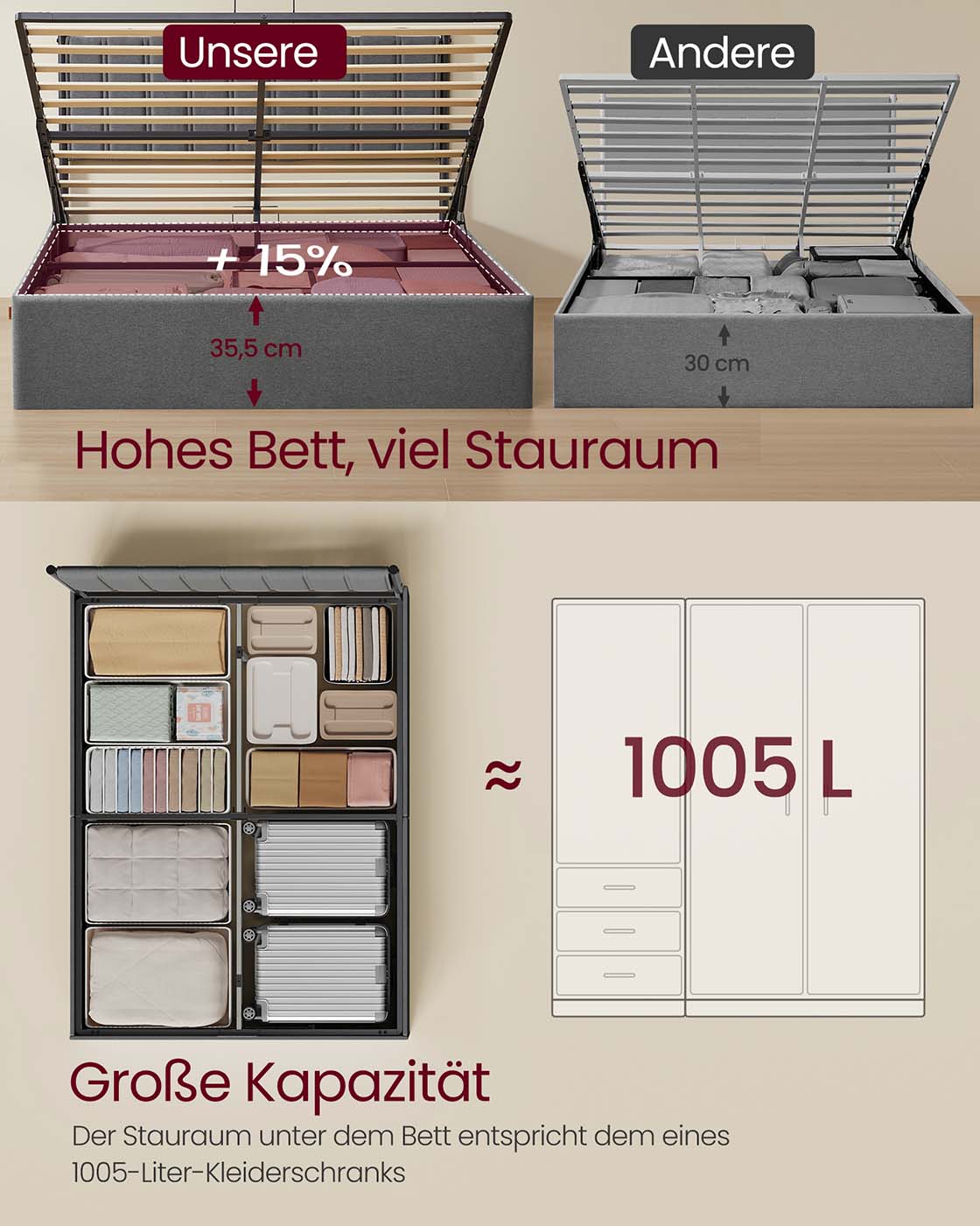 Bedframe – Opvouwbare Lattenbodem – Opbergruimte Onder Bed – Slaapkamer