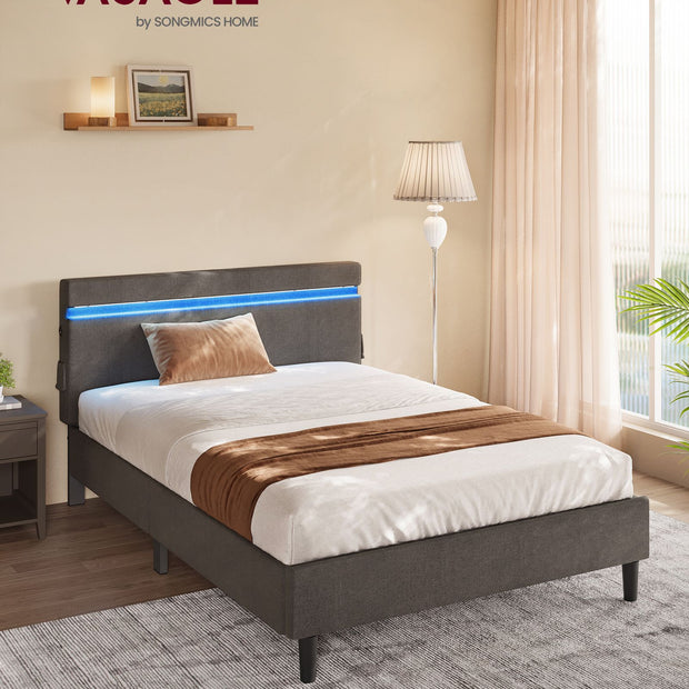 Metalen tweepersoonsbed met LED-verlichting donkergrijs