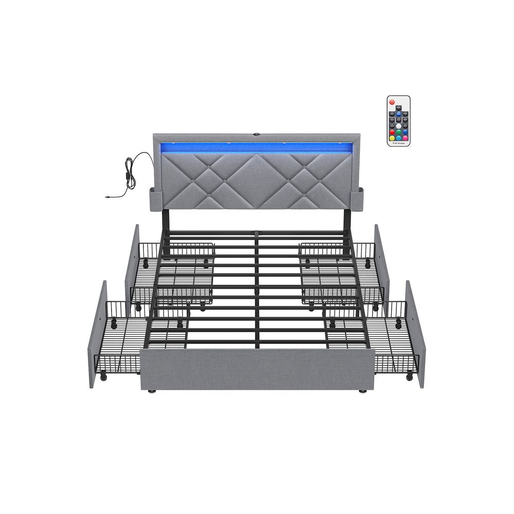 Tweepersoonsbedframe met hoofdbord – Staal – Leigrijs